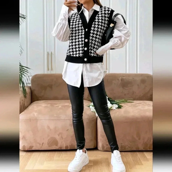 Spring Houndstooth Print Vest Jacket Without Blouse - Picture 6 of 7